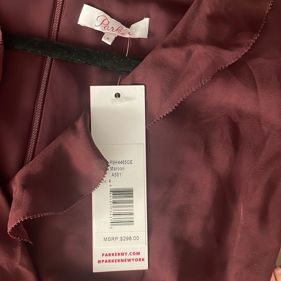 Parker Maroon Tangia Ruffle Detail Minidress size 4 - Picture 6 of 8